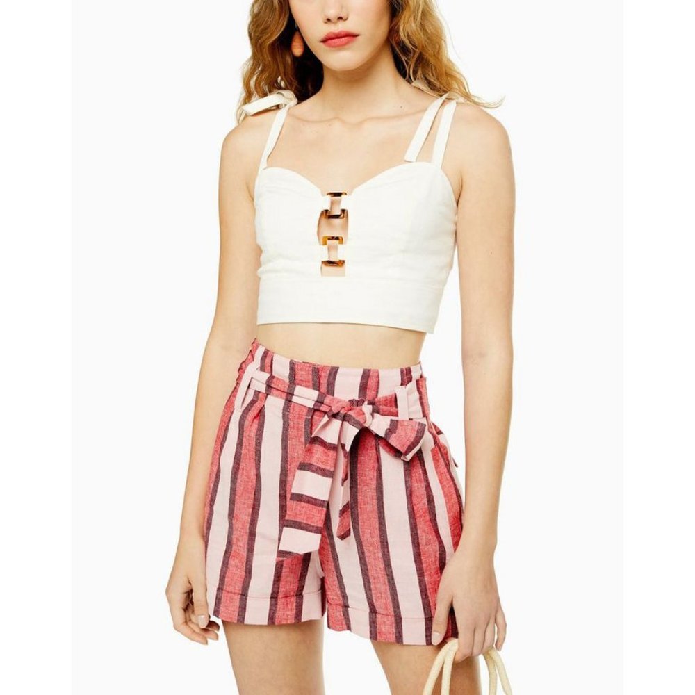 Topshop Striped Tie Waist Linen Shorts NWT